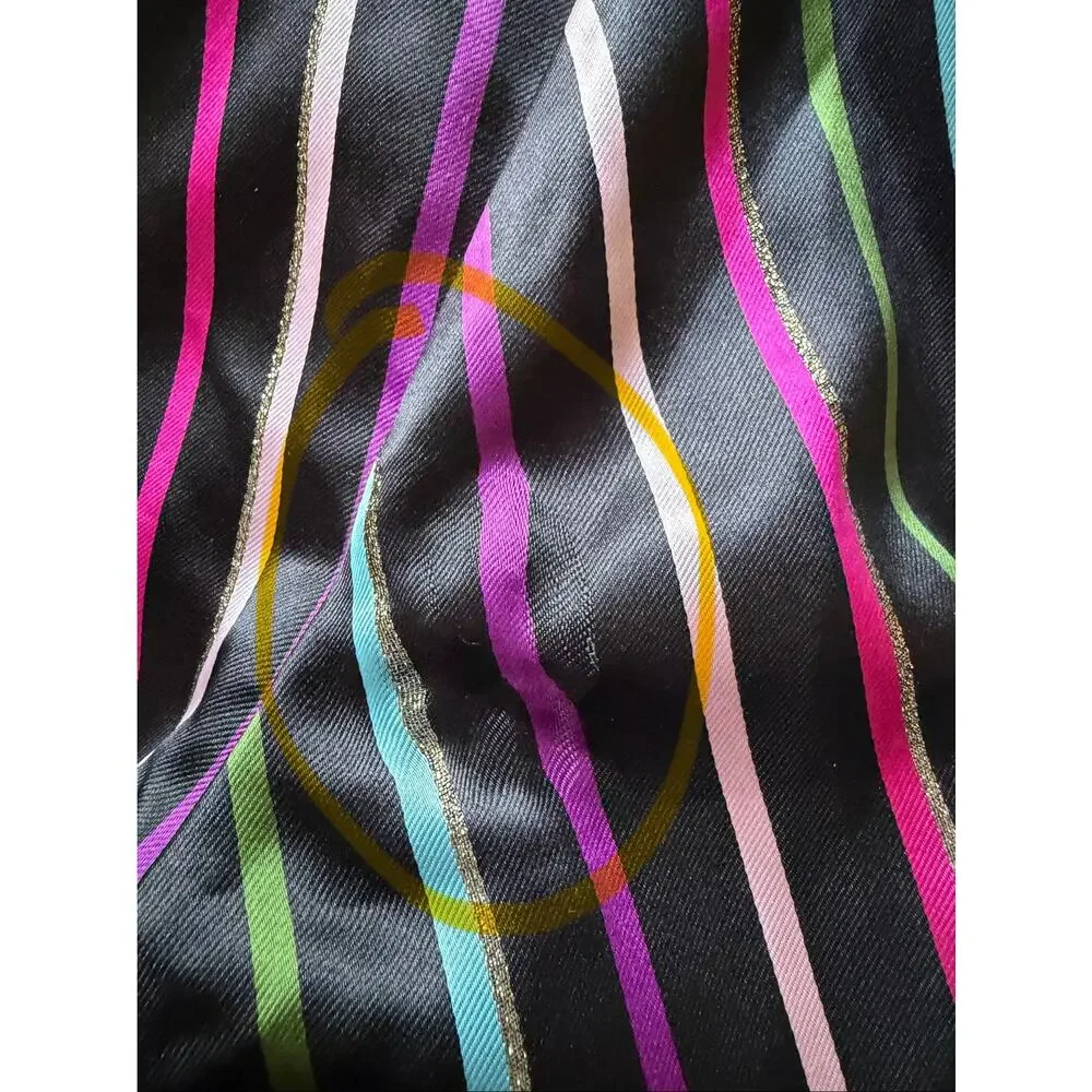 Kate Spade Women's Black Multi Party Stripe Tie-Neck Blouse Size XS